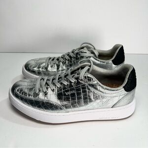 Woden Sneakers Womens Size 8/40 Croc Embossed‎ Silver Natural Soft Comfort Sole